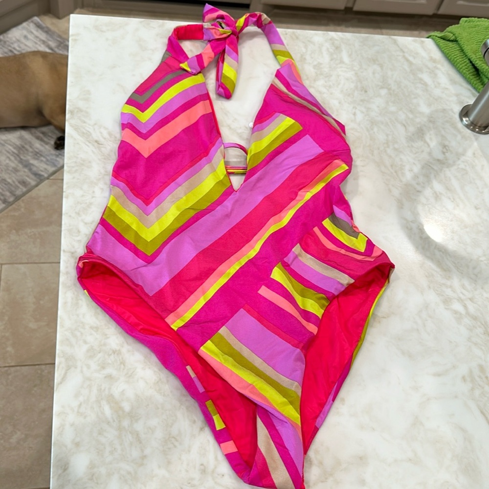 TRINA TURK Waltz Plunge Halter One Piece Swimsuit‎
